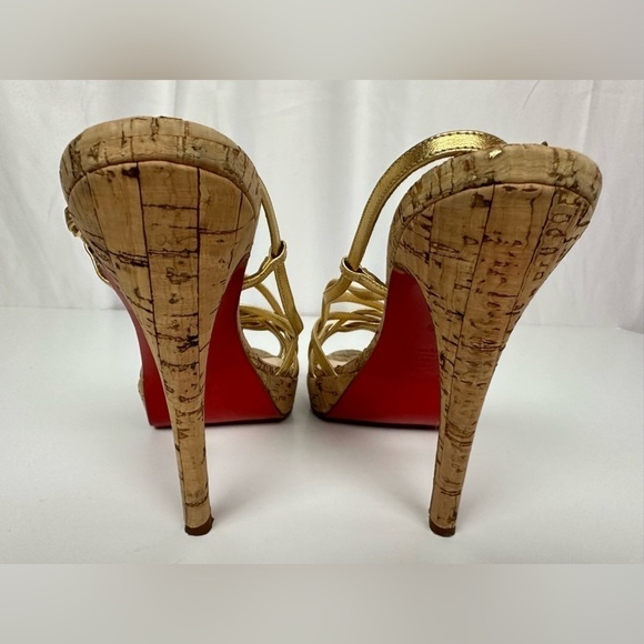 Christian Louboutin Gold Cork Cage Zeppa Platform Strappy Sandal Sz 7.5 - Picture 4 of 8